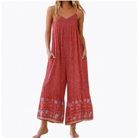 Natural Life Pants - Natural Life Jamie Jumpsuit Wide Leg Size Medium Floral Print red boho floral